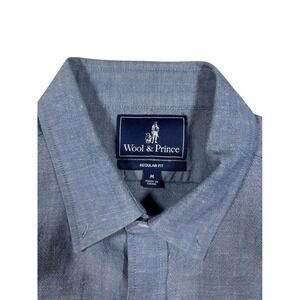 Wool & Prince Button Down Mens M Blue Excellent Wool Linen Short Sleeve Regular